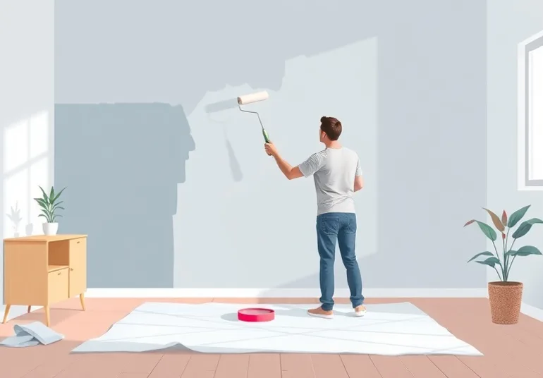 Peintre appliquant la peinture au rouleau sur un mur de salon