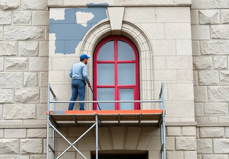 Ravalement de façade en pierre, nettoyage et application d'enduit